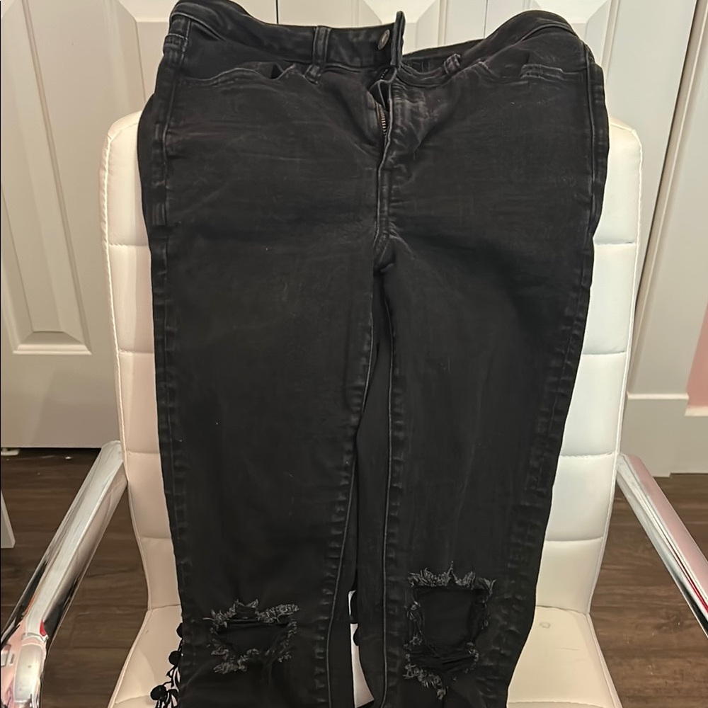 American Eagle Outfitters Black Super Hi-Rise Jeggings with Distressed Knees